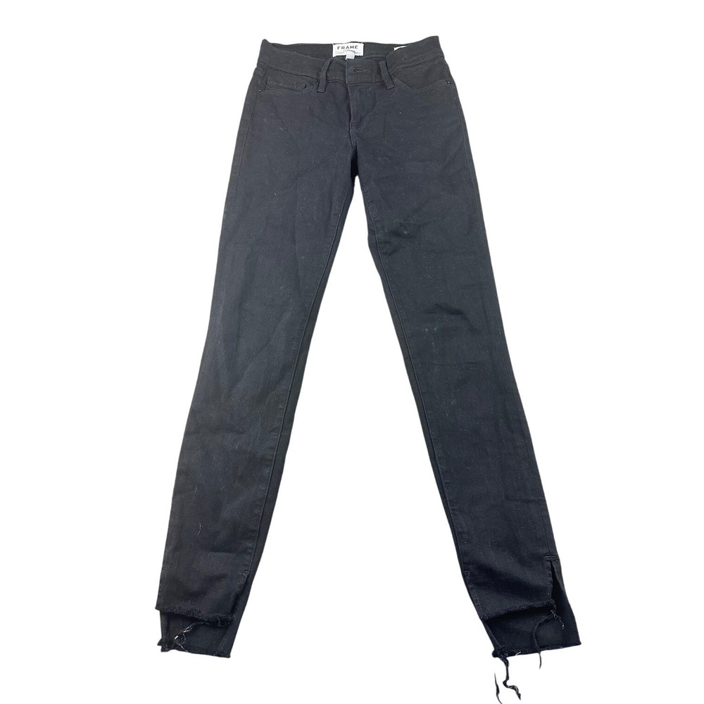 Frame Le Skinny de Jeanne Jeans Women 24 Black Raw Hem USA Made Sleek Edgy Urban